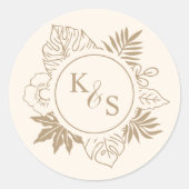 Romantische tropische groen bruiloft ronde sticker (Voorkant)