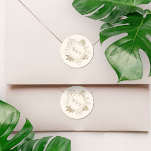 Romantische tropische groen bruiloft ronde sticker