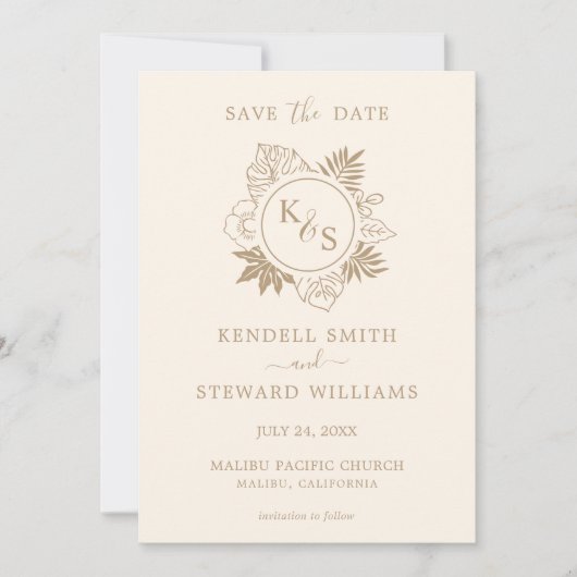 Romantische tropische groen bruiloft save the date (Voorkant)