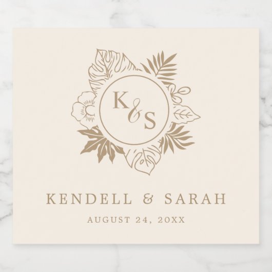 Romantische tropische groen bruiloft sparkling wijnetiket (Enkel label)