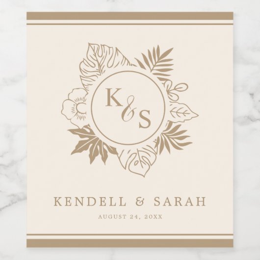 Romantische tropische groen bruiloft wijn etiket (Enkel label)