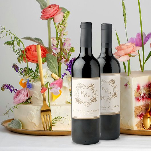 Romantische tropische groen bruiloft wijn etiket