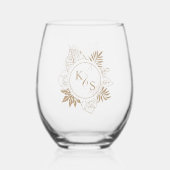 Romantische tropische groen bruiloft wijnglas zonder voet (Voorkant)