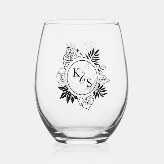 Romantische tropische groen bruiloft wijnglas zonder voet (Voorkant)