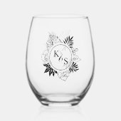 Romantische tropische groen bruiloft wijnglas zonder voet (Achterkant)