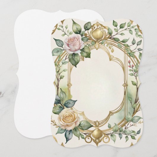 romantische trouw bloemig gouden lijst kaart (Voorkant / Achterkant)