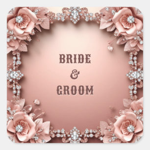 Romantische Trouw Roze Gouden Bloemen Vierkante Sticker