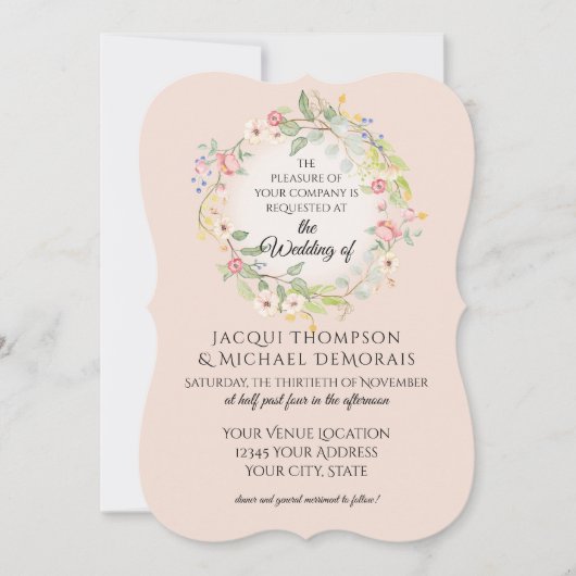 Romantische trouwbloem in roze tint haakje vorm kaart (Voorkant)