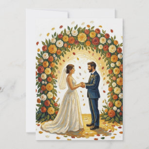 Romantische Trouwboog Gouden Rozen Koppel Kaart