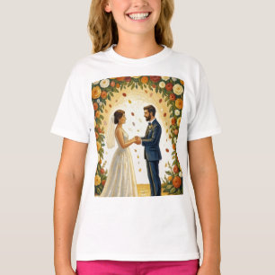 Romantische Trouwboog Gouden Rozen Koppel T-shirt