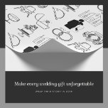 Romantische trouwdag Icon Wrapping Paper Cadeaupapier<br><div class="desc">Maak elke bruiloft, verloving of verjaardagscadeau nog specialer met dit prachtig romantische inpakpapier. Het elegante zwart-wit ontwerp is voorzien van een collectie van charmante, met de hand getekende trouwiconen - van de trouwauto tot de ringen en bruidstaart - die allemaal een prachtig liefdesverhaal vertellen. Deze unieke en verfijnde cadeauverpakking is...</div>