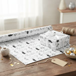 Romantische trouwdag Icon Wrapping Paper Cadeaupapier<br><div class="desc">Maak elke bruiloft, verloving of verjaardagscadeau nog specialer met dit prachtig romantische inpakpapier. Het elegante zwart-wit ontwerp is voorzien van een collectie van charmante, met de hand getekende trouwiconen - van de trouwauto tot de ringen en bruidstaart - die allemaal een prachtig liefdesverhaal vertellen. Deze unieke en verfijnde cadeauverpakking is...</div>