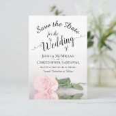 Romantische Trouwdag met Roze Roos en Weerspiegeli Save The Date (Staand voorkant)