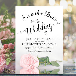 Romantische Trouwdag met Roze Roos en Weerspiegeli Save The Date