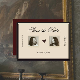 Romantische trouwdatumkaart met twee foto's
