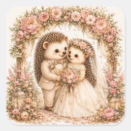 Romantische Trouwegels Watercolor Kunst Vierkante Sticker