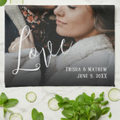 Romantische trouwfoto, liefde, namen & datum theedoek (Gevouwen)