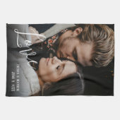 Romantische trouwfoto, liefde, namen & datum theedoek (Horizontaal)