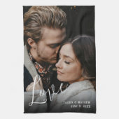 Romantische trouwfoto, liefde, namen & datum theedoek (Verticaal)