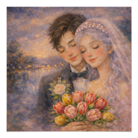 Romantische Trouwkoppel Illustratie Perfect Poster (Voorkant)