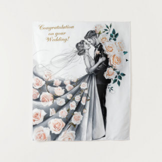 Romantische trouwkus met bloemjurk #1 wandkleed