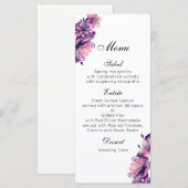 Romantische trouwmenu roze. Paarse dinermenu Menu (Voorkant / Achterkant)