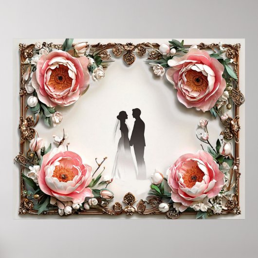 Romantische Trouwsilhouet in Bloem Kader Poster (Voorkant)