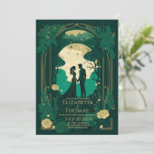 Romantische trouwuitnodiging Green Emerald en Gold Kaart (Staand voorkant)