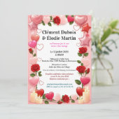Romantische Trouwuitnodiging met Bloemen Kaart (Staand voorkant)