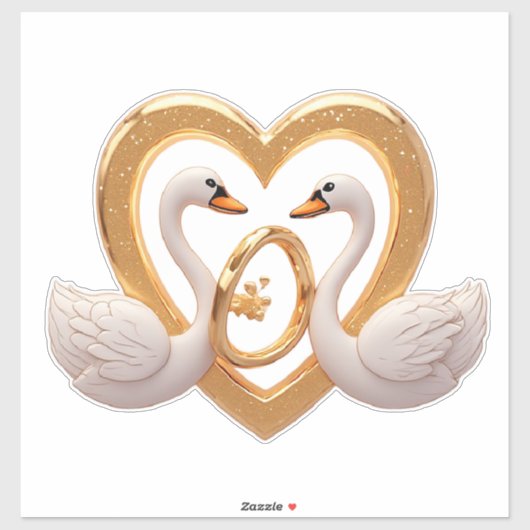 Romantische Trouwzwanen Met Gouden Ringen Sticker (Vel)