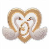 Romantische Trouwzwanen Met Gouden Ringen Sticker (Voorkant)