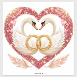 Romantische Trouwzwanen Met Gouden Ringen Sticker