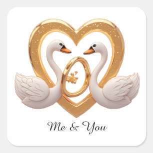 Romantische Trouwzwanen Met Gouden Ringen Vierkante Sticker