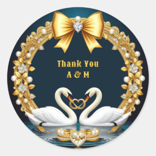 Romantische Trouwzwanen Met Ringen Display Ronde Sticker