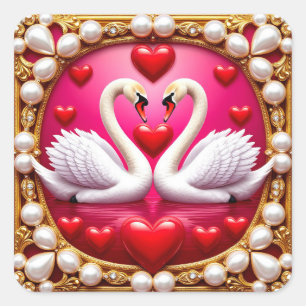 Romantische Trouwzwanen Omlijst Door Sierlijk Fram Vierkante Sticker