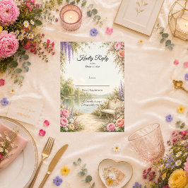 Romantische Tuin aan het Meer Bruiloft RSVP Kaartje