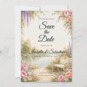 Romantische Tuin aan het Meer Bruiloft Save The Date (Voorkant)