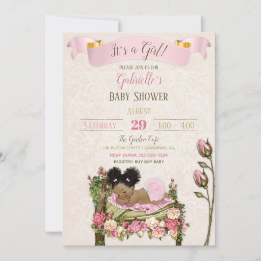 Romantische Tuin Baby shower Roze Groene Rozen Kaart (Voorkant)