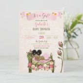 Romantische Tuin Baby shower Roze Groene Rozen Kaart (Staand voorkant)