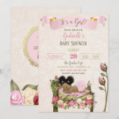 Romantische Tuin Baby shower Roze Groene Rozen Kaart (Voorkant / Achterkant)