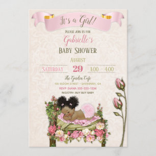 Romantische Tuin Baby shower Roze Groene Rozen Kaart