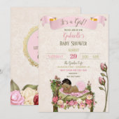 Romantische Tuin Baby shower Roze Groene Rozen Kaart (Voorkant / Achterkant)