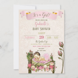 Romantische Tuin Baby shower Roze Groene Rozen Kaart