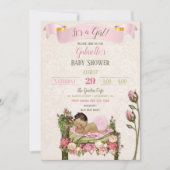 Romantische Tuin Baby shower Roze Groene Rozen Kaart (Voorkant)
