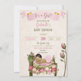 Romantische Tuin Baby shower Roze Groene Rozen Kaart