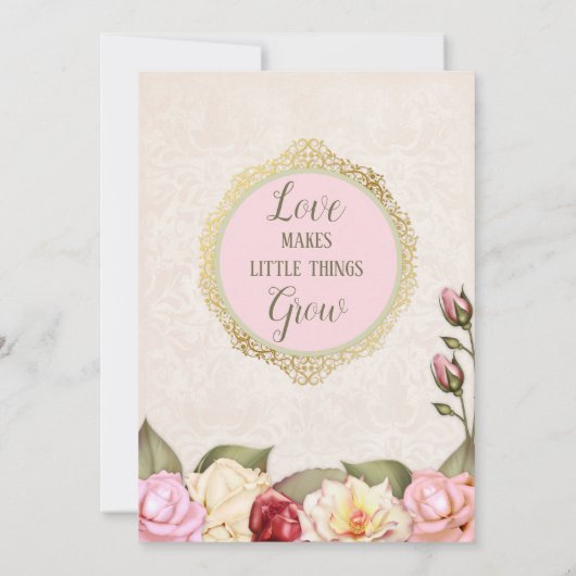 Romantische Tuin Baby shower Roze Groene Rozen Kaart (Achterkant)