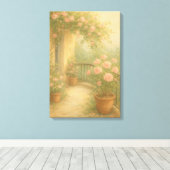 Romantische tuin Balkon in zachte pasteltinten Canvas Afdruk (Insitu (Houten vloer))