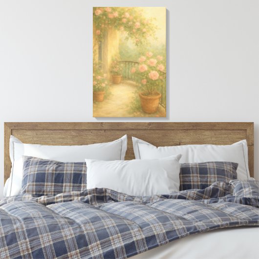 Romantische tuin Balkon in zachte pasteltinten Canvas Afdruk (Insitu (Slaapkamer))