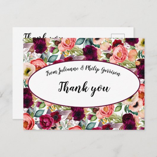 Romantische Tuin Bloemen Bruiloft Dank u Briefkaart (Voorkant / Achterkant)