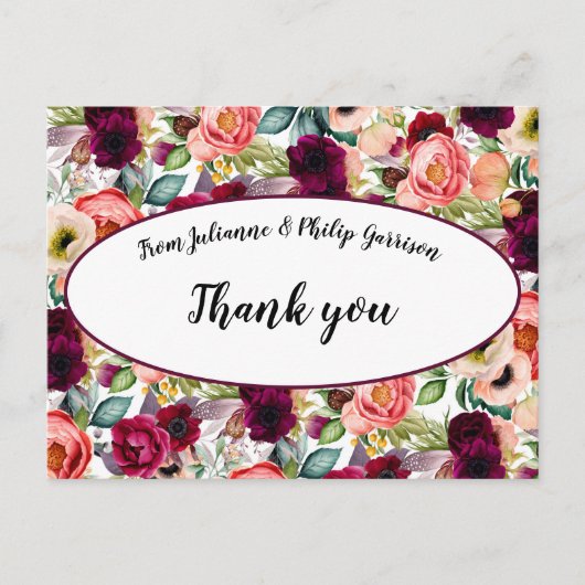 Romantische Tuin Bloemen Bruiloft Dank u Briefkaart (Voorkant)